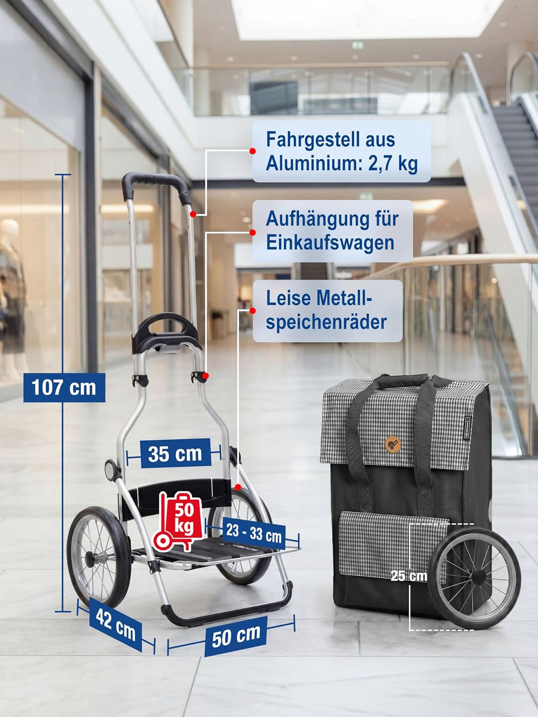 Andersen Shopper Royal mit Metallspeichenrad 25 cm und 54 Liter Tasche Milla schwarz Schwarz Alumini