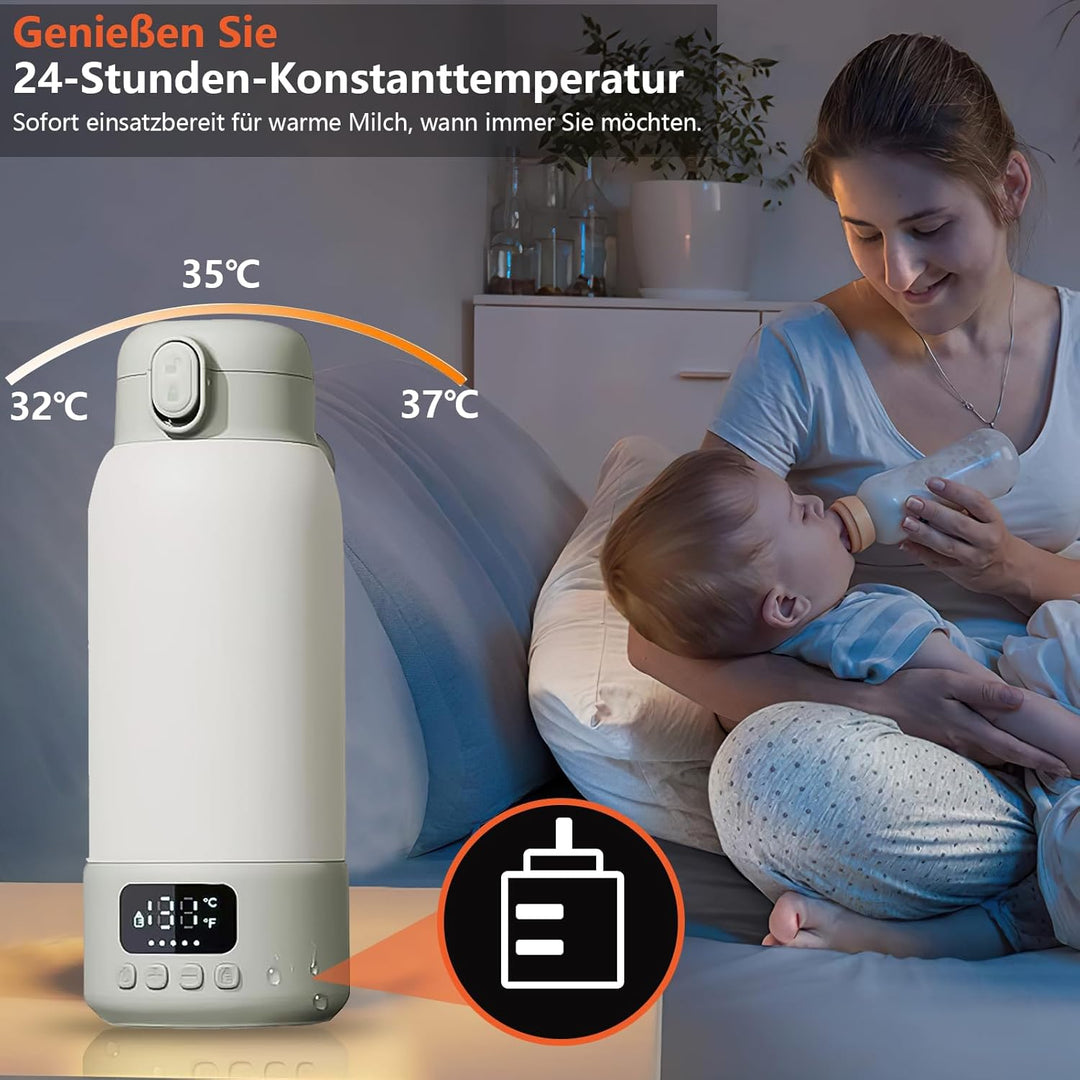 Tragbarer Flaschenwärmer Baby für unterwegs,500ml Kapazität,100W Schnellwärmung,24-Stunden-Konstantt