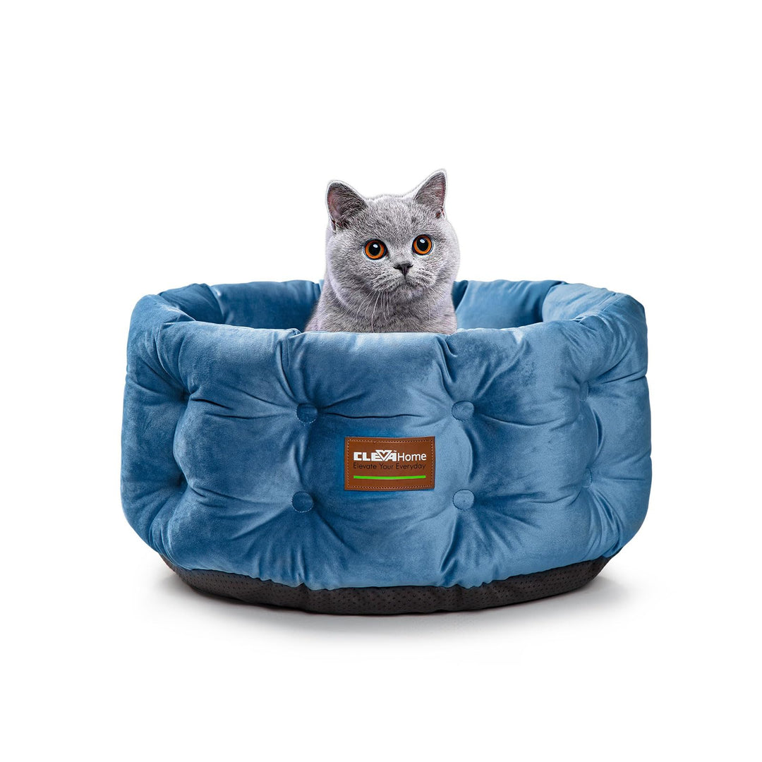 ClevaHome Deep Nest Katzenbett für Katzen bis 7 kg, Rundes Katzenbett für den Innenbereich mit Samto