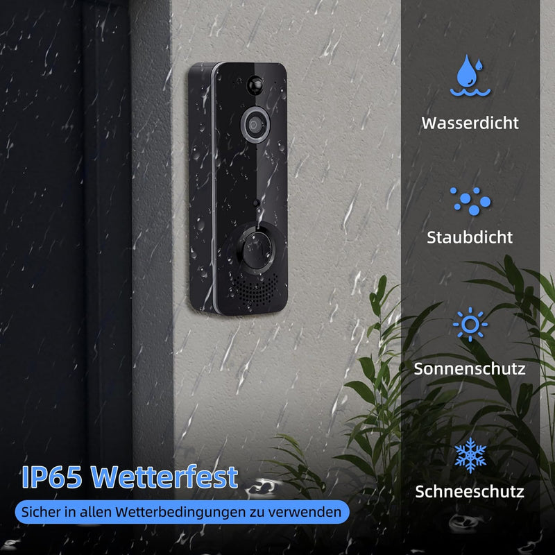 Tolesum WLAN Video Türklingel mit Kamera, Kabellose WiFi Türklingel mit Batterie, HD Video Doorbell