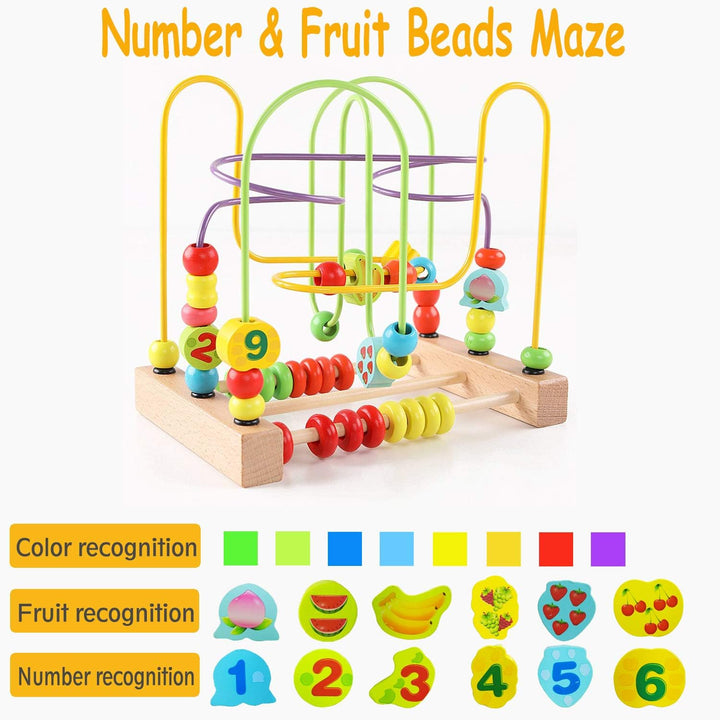 Jacootoys Motorikschleife aus Holz Roller Coaster Holzspielzeug Beweglich Lernspiel Bead Maze Babys
