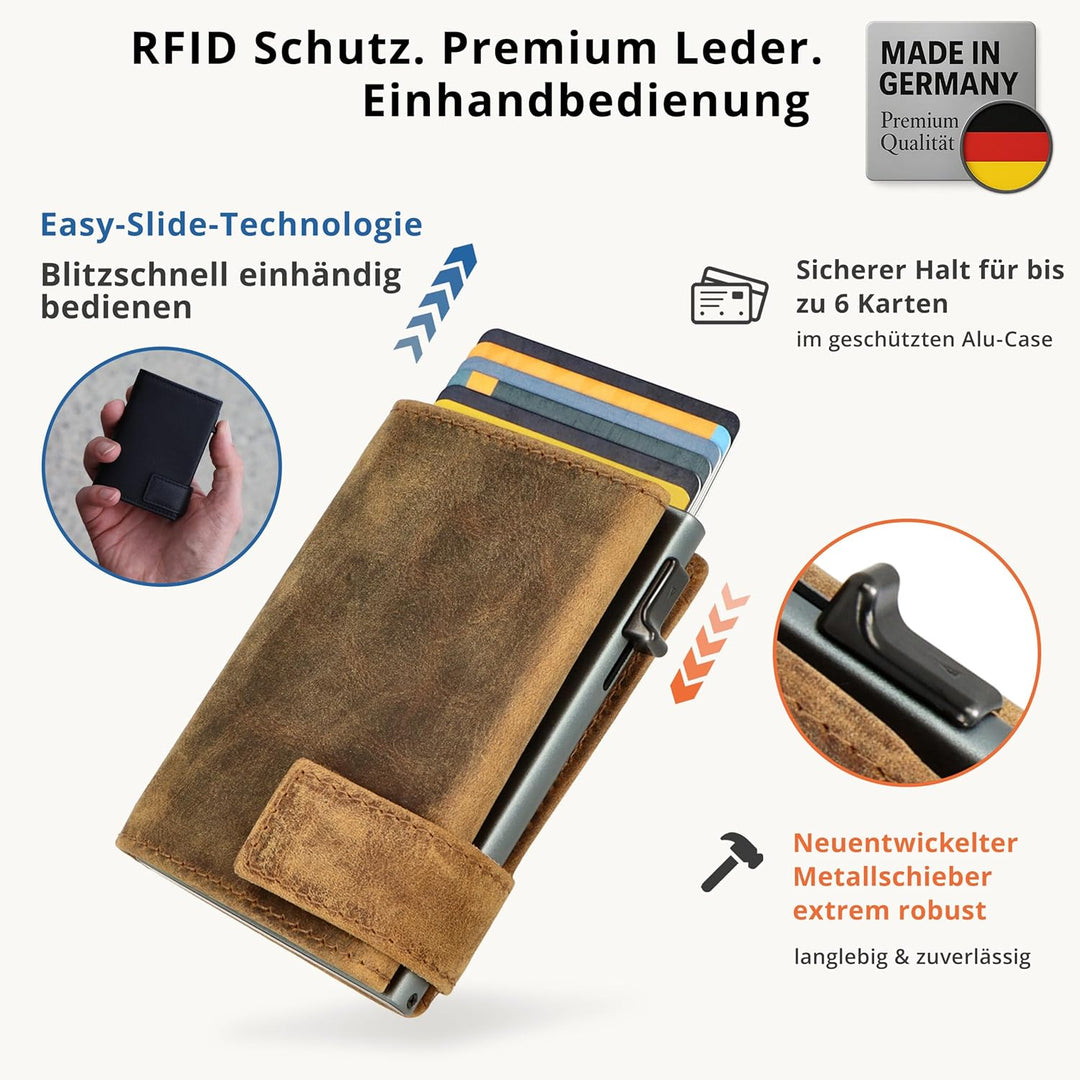 SecWal Kartenetui mit Münzfach Druckknopf inkl. Geschenkbox - Made in Germany - Echtleder Mini Geldb
