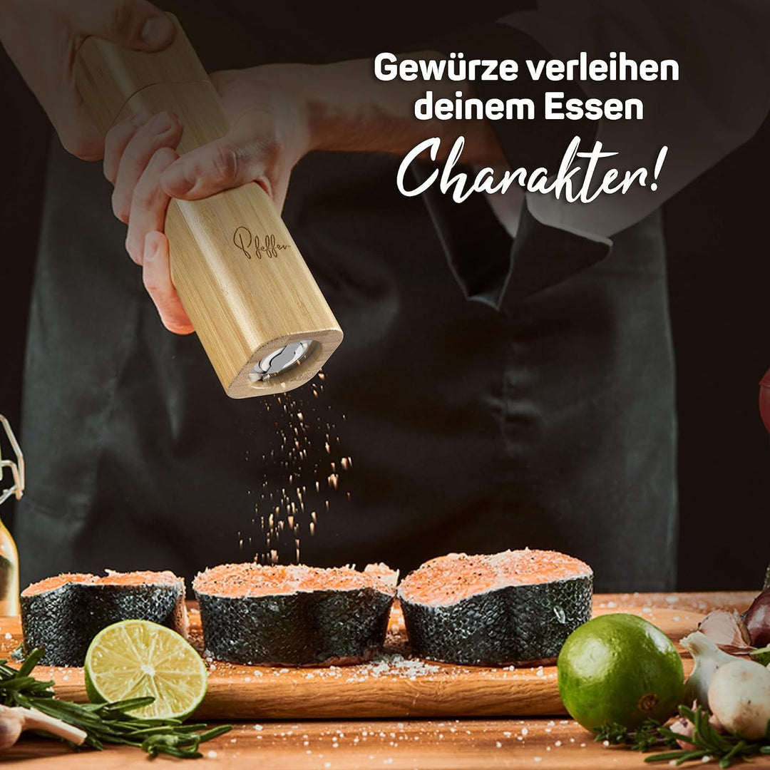 ELBFUCHS® Salz und Pfeffermühle Holz Gross [NEU] Zeitloses 2-er Set Pfeffer und Salzmühle mit Kerami