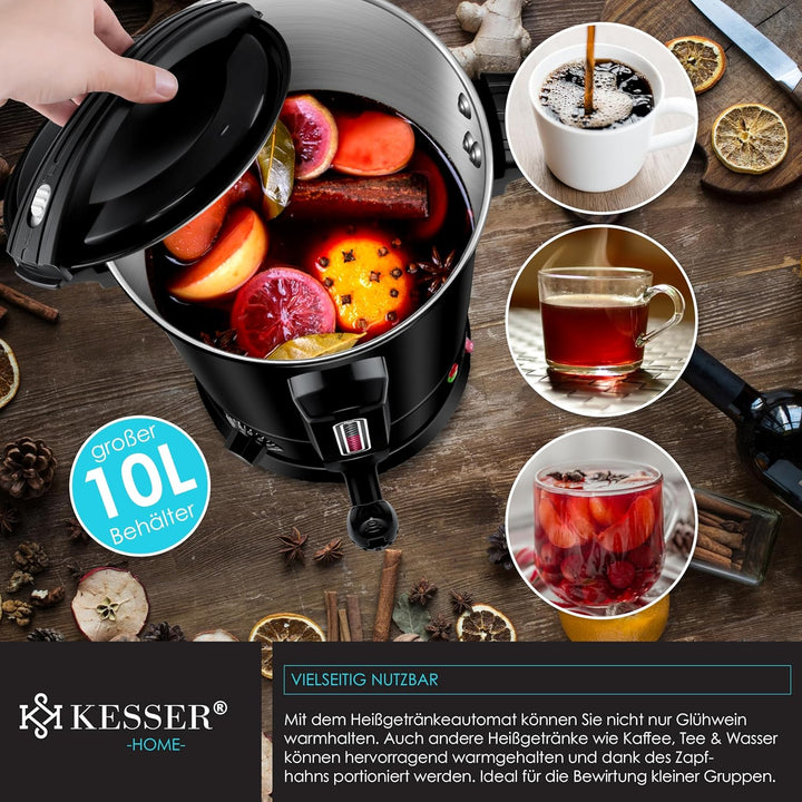 KESSER® Glühweinkessel 10L Edelstahl Inkl. 10x Becher Glühweinkocher mit Thermostat Glühweinautomat