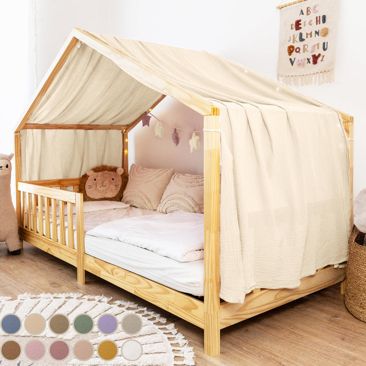 Hausbett Himmel [in 12 Farben] Betthimmel Hausbett aus 100% Baumwolle Musselin - Stoffhimmel für Hau