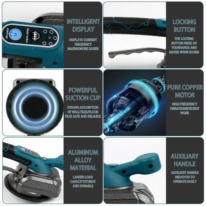 Fliesenvibrationsmaschine für Makita 18v, Fliesenleger-Vibrationsgerät mit 4,7" Saugnapf, 5 Gänge, e