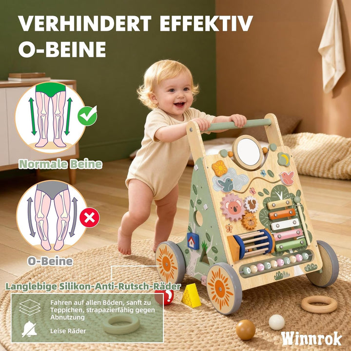 Baby Lauflernwagen Holz, Baby Lauflernhilfe Höhen- und Geschwindigkeitsverstellbar, Montessori Spiel