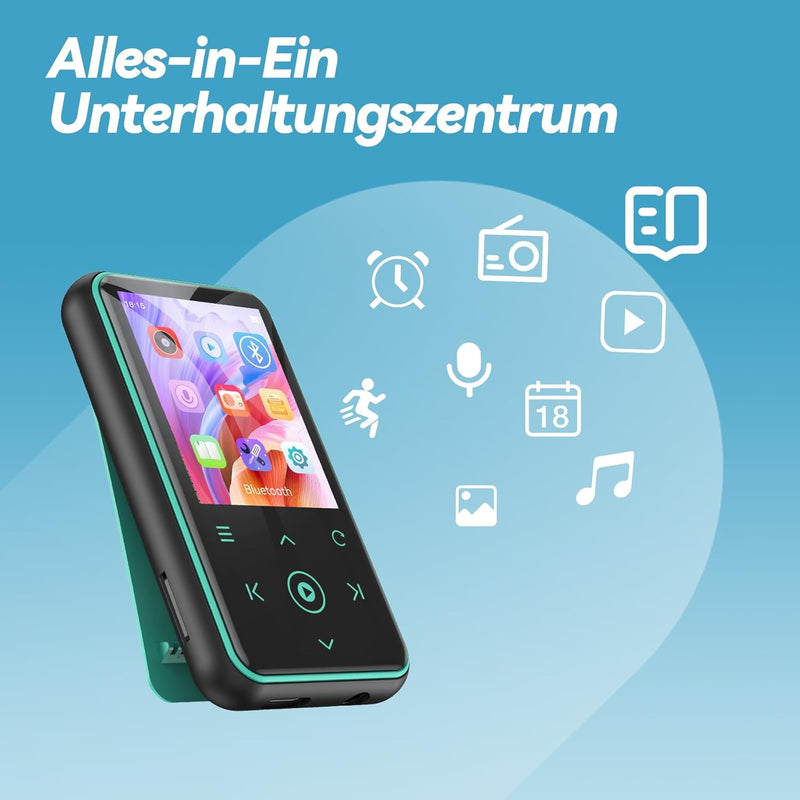 AGPTEK 64GB MP3 Player mit Sport Clip, Bluetooth 5.3 Player mit 1,8 Zoll TFT Farbbildschirm, Mini Mu