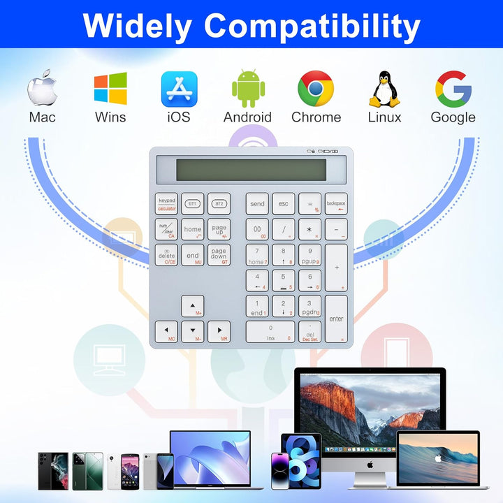 2-in-1 Ziffernblock Bluetooth- 34 Tasten Nummernblöcke mit Taschenrechner für PC/Laptop/Handy/iPhone