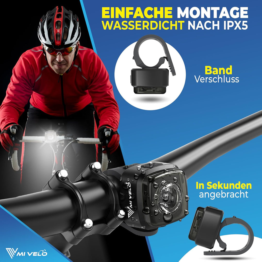 MIVELO Fahrradlicht Set mit Bremsanzeige - Fahrradlampe LED StVZO, IPX5 wasserdicht - Fahrradbeleuch