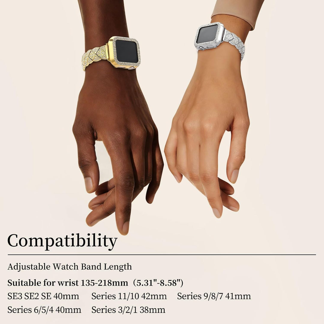 wutwuk Kompatibel mit Apple Watch Armband 40mm, Damen Bling Strass Armbänder mit Diamant Harter PC G