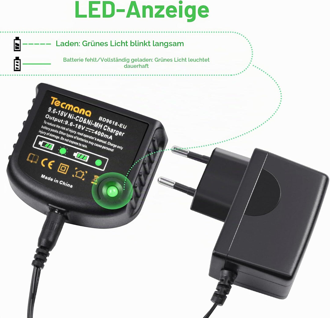 9.6V-18V Ladegerät für Black+Decker 9.6V 12V 14.4V 18V NI-MH/NI-Cd Akkus, für HPB12 HPB14 HBP18 A171
