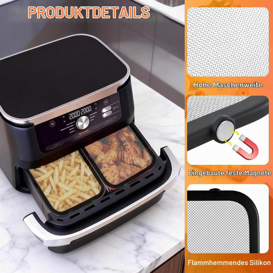 2 Stück Edelstahl Spritzschutz Heissluftfritteuse Zubehör für Ninja Foodi FlexDrawer Dual Zone AF500