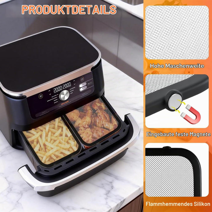 2 Stück Edelstahl Spritzschutz Heissluftfritteuse Zubehör für Ninja Foodi FlexDrawer Dual Zone AF500
