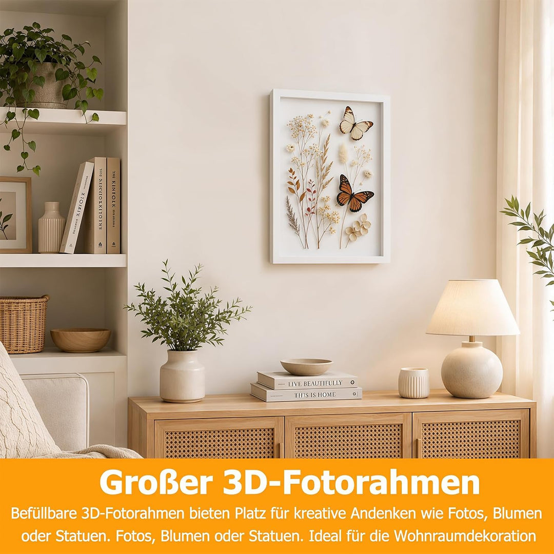 3D Bilderrahmen Zum Befüllen, 30 x 40 cm Bilderrahmen Tief Hölzern Bis 3cm, Tiefer Bilderrahmen Zum