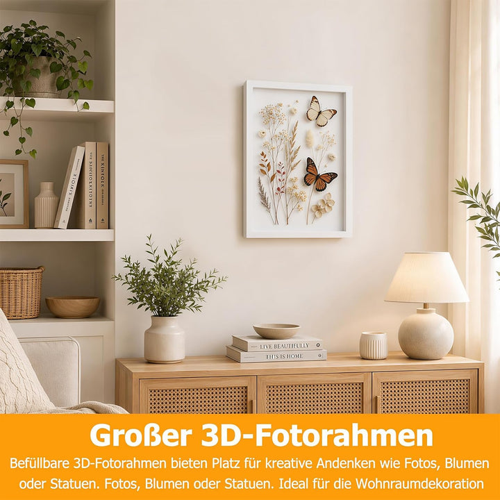 3D Bilderrahmen Zum Befüllen, 30 x 40 cm Bilderrahmen Tief Hölzern Bis 3cm, Tiefer Bilderrahmen Zum