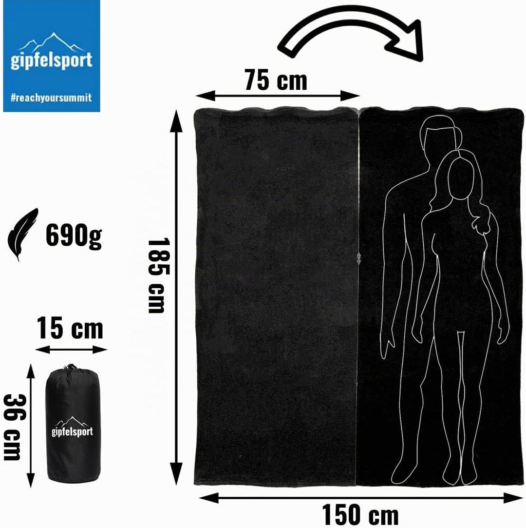 gipfelsport Mikrofaser Fleece Decke mit Schlafsackfunktion I Grösse 185 x 150cm, ca. 690 g I Microfa