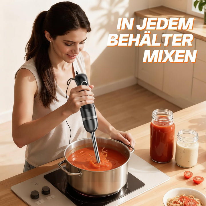 BESROY 1100W Stabmixer Edelstahl, Elektrischer Pürierstab & Hand Blender mit 2 Geschwindigkeitsstufe