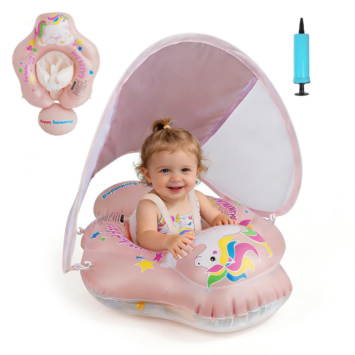 Baby Schwimmring mit Sonnendach Entfernbar, Schwimmring Baby mit Verstellbarer Sicherheitssitz, Kipp