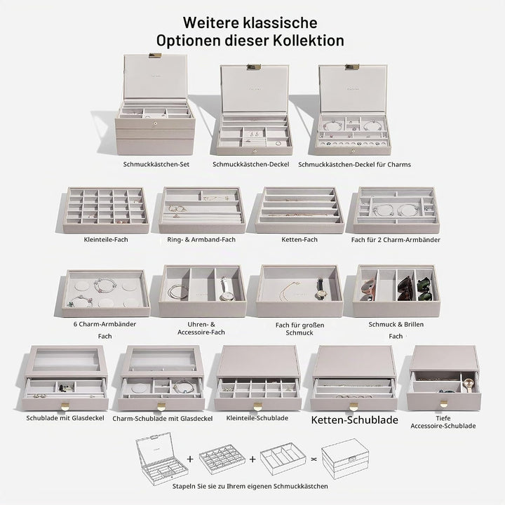 Stackers Schmuckschatulle, klassische Grösse, stapelbar, Set mit 5 Schubladen. taupe