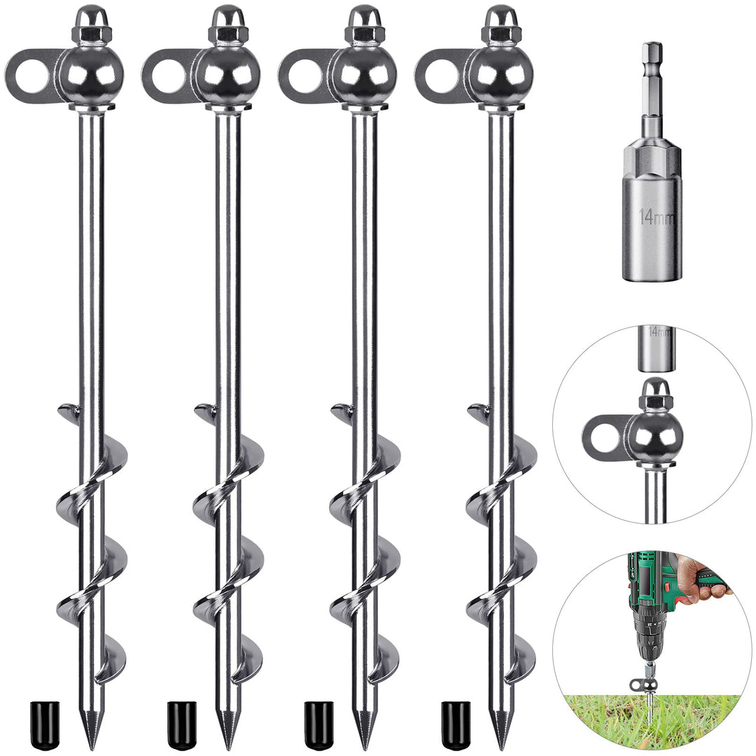 30,5 cm Bodenanker, 4 Stück robuste Zeltheringe, wiederverwendbar mit Bohrer, für Campingzelte, Tram
