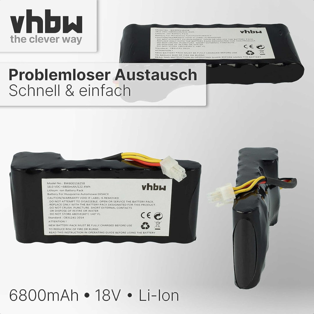 vhbw 2X Akku kompatibel mit Husqvarna Automower 430X bis BJ 2019/2020, 435X AWD Rasenroboter (6800mA