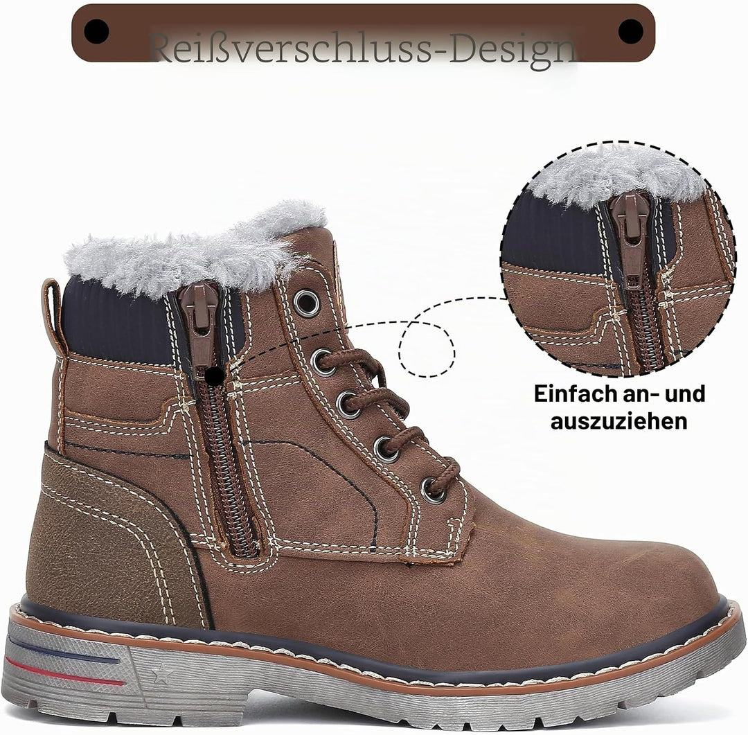Mishansha Kinder Schnürstiefel Warme Gefüttert Winterschuhe für Jungen Mädchen Gr.24-38 24 EU Braun,