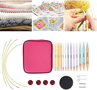 13 Paar Rund Stricknadeln Set Austauschbare Stricknadelset Rundstricknadeln mit Aufbewahrungskoffer
