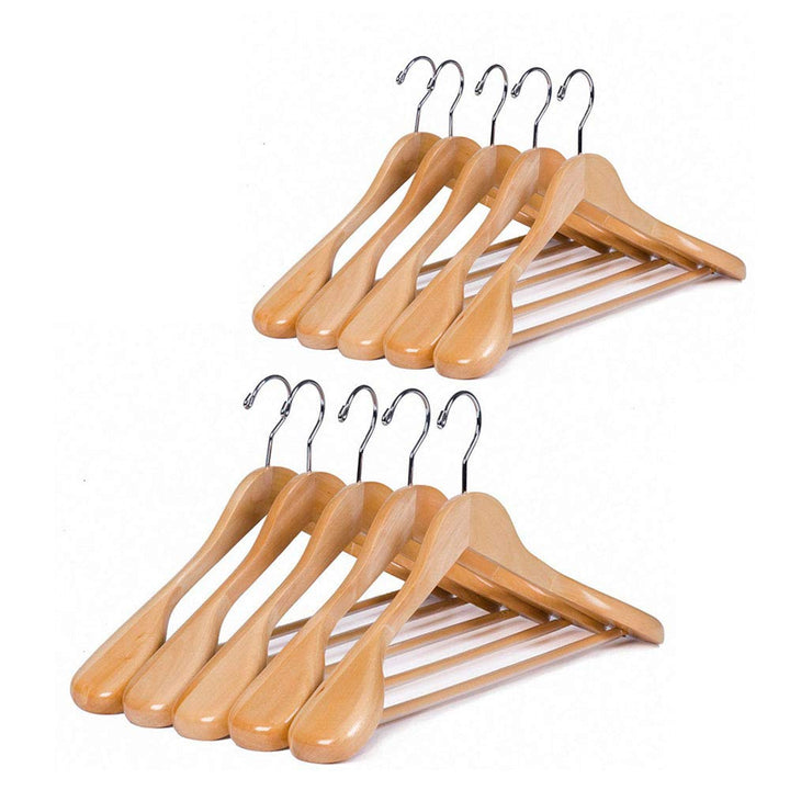 Kleiderbügel aus Holz 10 Stück, Holz Kleiderbügel für Anzug und Jacken, extra breiter Schulter mit H