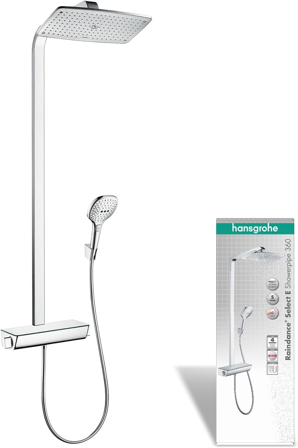 hansgrohe Duschsystem Raindance Select E 360 (Regendusche mit 3 Strahlarten, Duschkopf, Duschstange