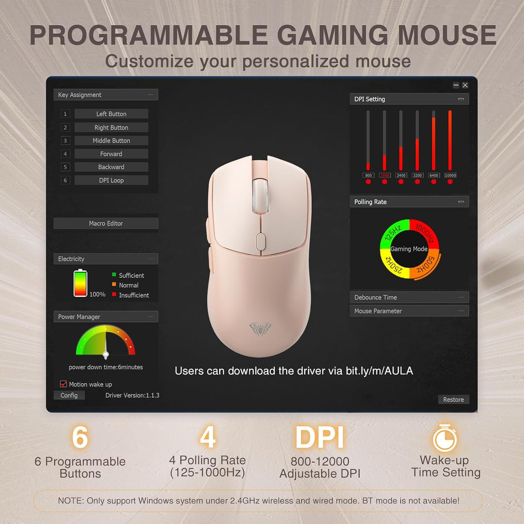 AULA SC580 Gaming Maus Kabellos,2.4GHz/USB-C/BT5.0 Wireless Gaming Mouse,12000DPI,6 Programmierbare