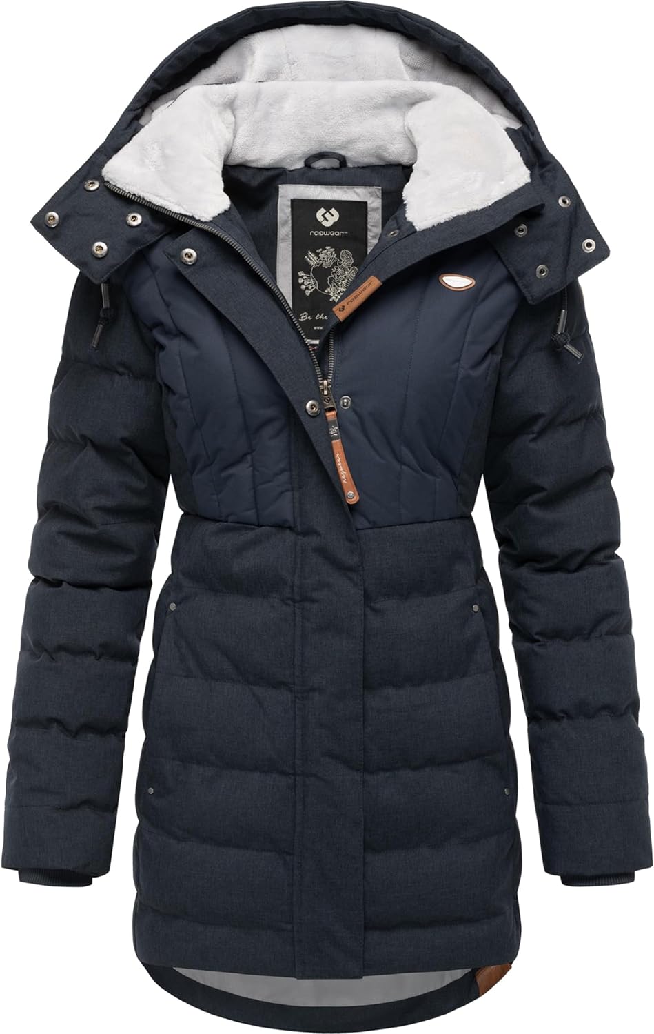 Ragwear Damen Wintermantel Warmer wasserdichter Steppmantel lang mit Kapuze Ashanta Block XS-6XL XL
