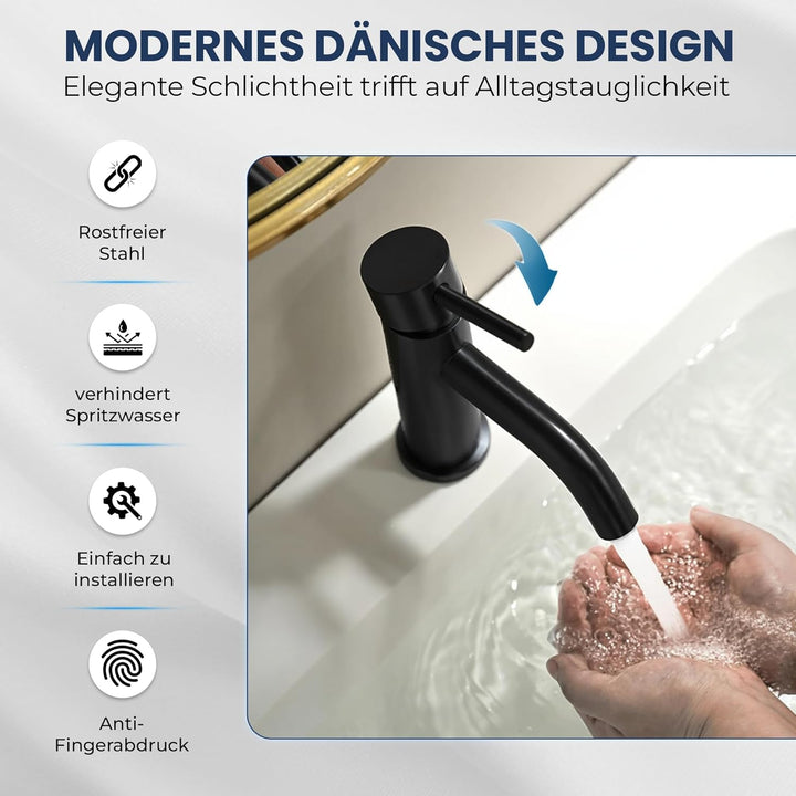 Søvang Wasserhahn Bad – Waschtischarmatur 18,3 cm, Waschbeckenarmatur Schwarz Matt, Anti-Fingerprint