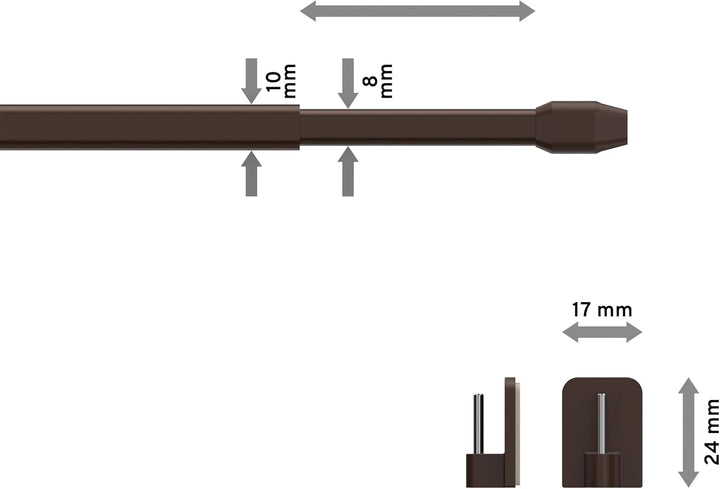 Interdeco Vitragestangen mit Klebehaken/Scheibenstangen Braun (4 Stück), ausziehbar 60-100 cm, 60-10
