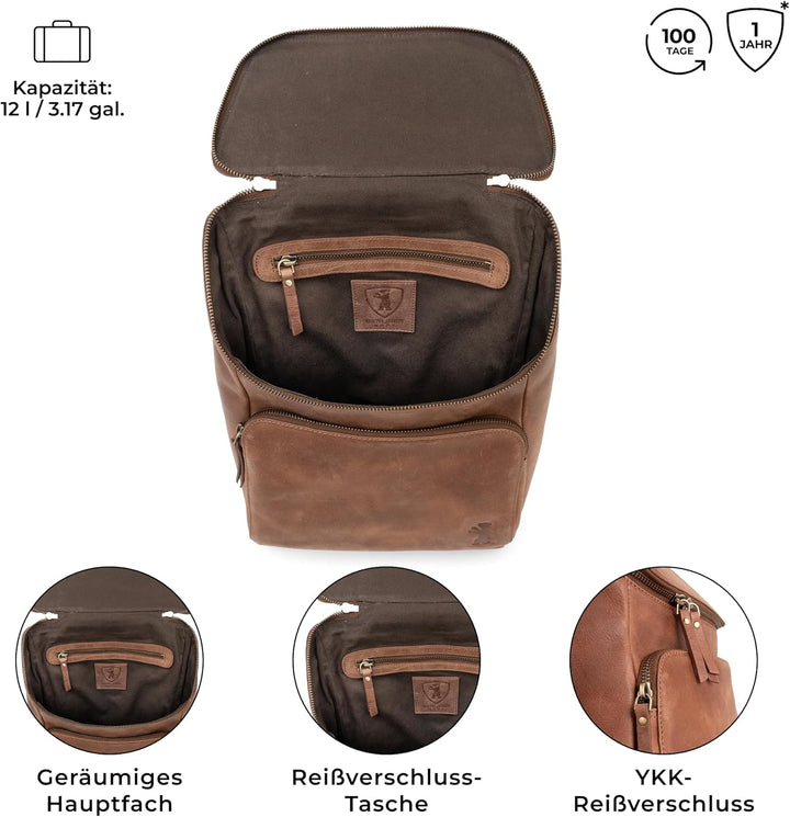 Berliner Bags Vintage Rucksack Sydney, Kleiner Tagesrucksack aus Leder, Cityrucksack für Damen - Bra