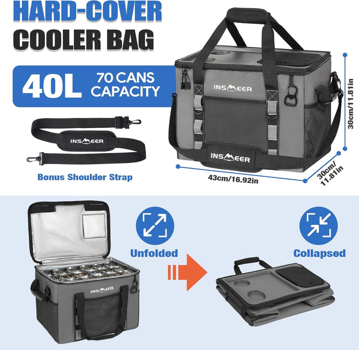 INSMEER Kühltasche Gross 40L, 60 Dosen Kühltasche Faltbar - XXL Kühltasche Isoliertasche Thermotasch