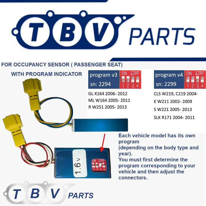 TBVPARTS Emulator Sensor Beruf Sitzmatte SRS Simulator Copilot Emulator Bypass Simulator Insassensen