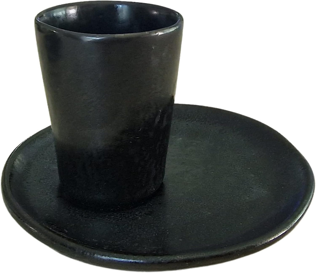 PintoCer - Espresso Kaffeetassen aus weissem Steingut, ohne Griff mit brauner Untertasse (Schwarz/Sc