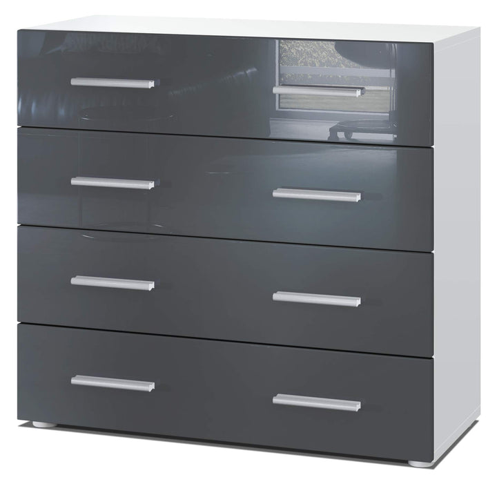 Vladon Sideboard Pavos, Kommode mit 4 Schubladen, Weiss matt/Grau Hochglanz (76 x 72 x 35 cm), Grau
