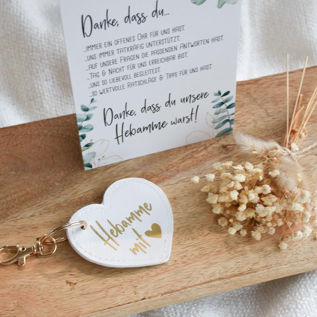 kleines Geschenkset "Hebamme mit Herz" | Schlüsselanhänger im Lederlook und Karte | kleines Abschied