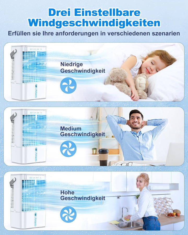 RenFox Mobiler Klimaanlage 4 in 1 Energiesparender Mini Luftkühler mit grossem wassertank (1200 ml),