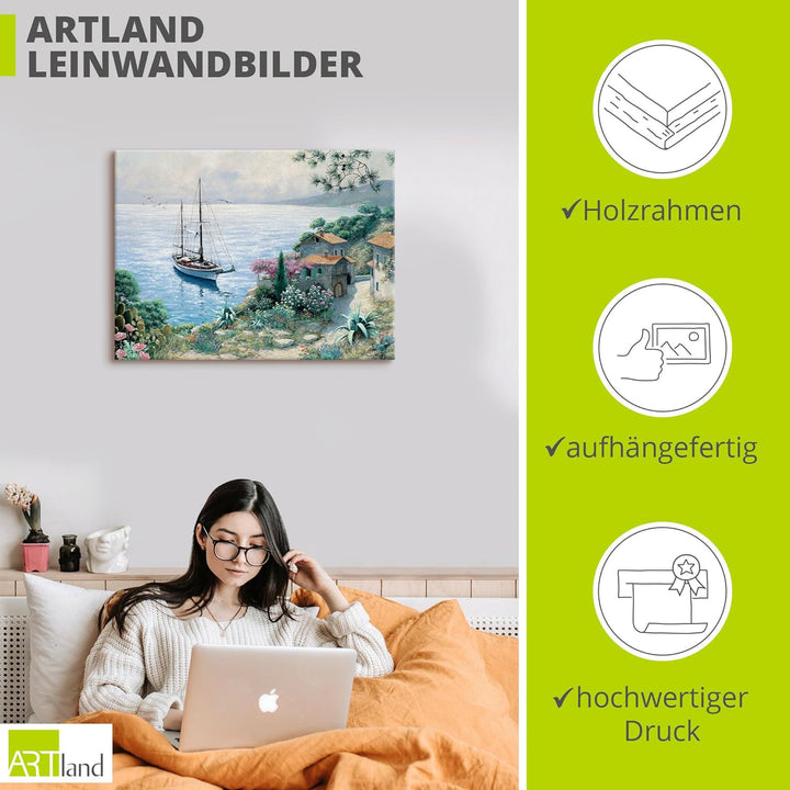 ARTland Leinwandbilder Wandbild Bild auf Leinwand 80x60 cm Wanddeko Meer Küste Bucht Toskana Italien