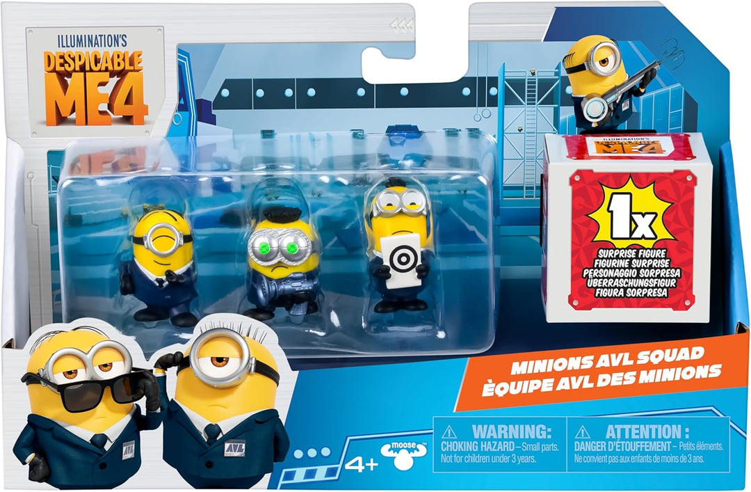 MINIONS Ich – Einfach unverbesserlich 4, Packung mit 4 Figuren AVL-Team. 5,8 cm grosse Sammelfiguren