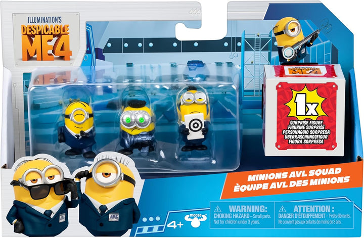 MINIONS Ich – Einfach unverbesserlich 4, Packung mit 4 Figuren AVL-Team. 5,8 cm grosse Sammelfiguren