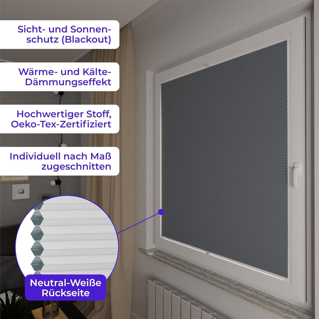 SchattenFreude Thermo-Waben-Plissee nach Mass für Fenster & Tür | Zum Anschrauben in der Glasleiste