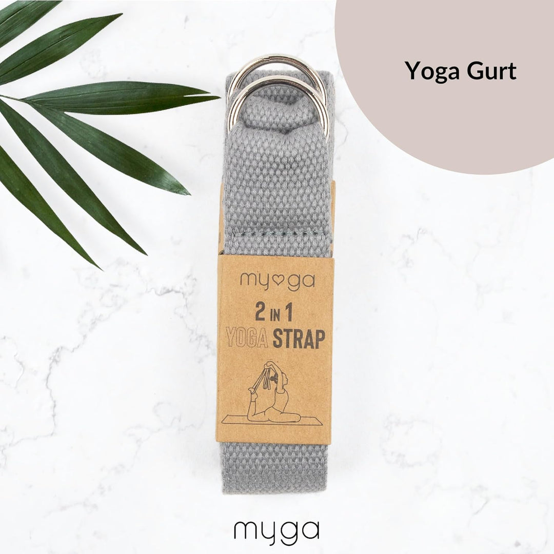 Myga Yoga Zubehör Set | 2 Rutschfeste Blöcke & Verstellbarer Gurt (Grau) | Perfekt für Anfänger & Fo