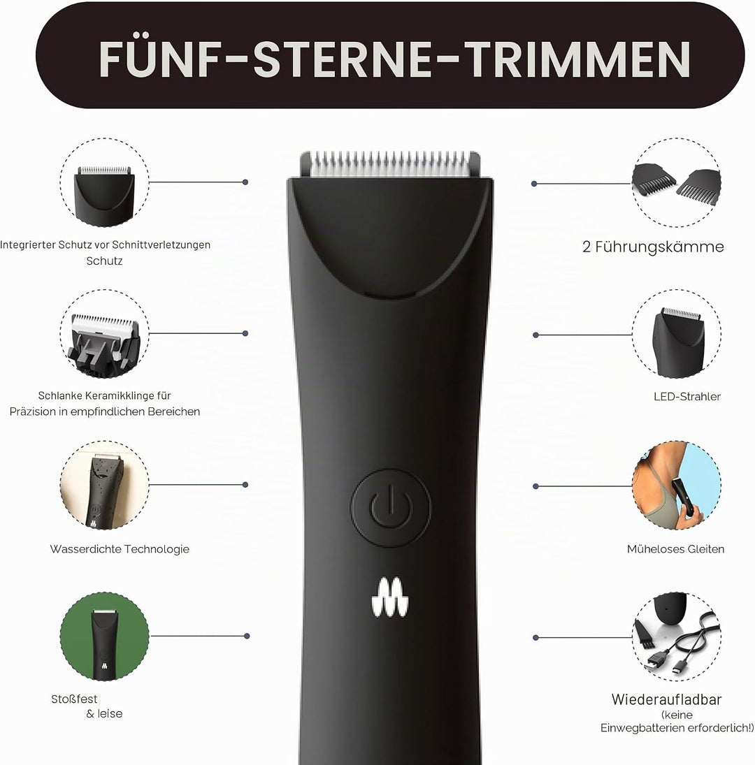 MERIDIAN Schlanker Trimmer, Scham- & Körperhaartrimmer, Bikini-Haarentfernung, Keine Kerben, Rasierv