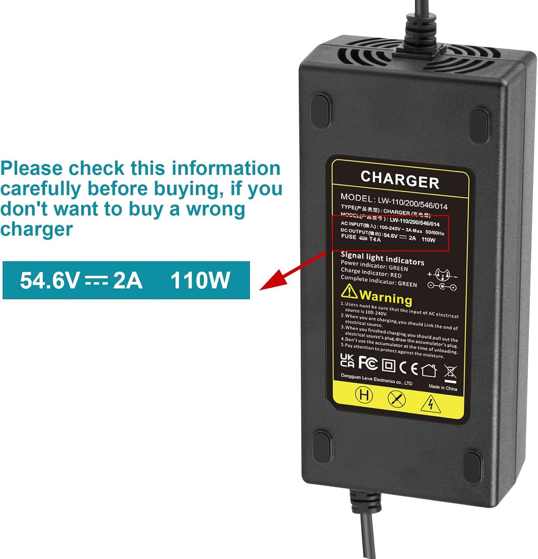 Labtec 54,6V 48V 2A Ladegerät Ladekabel für 48V 2A 13S Li-on Akkus E-Bike Elektrofahrrad Pedelec Hov