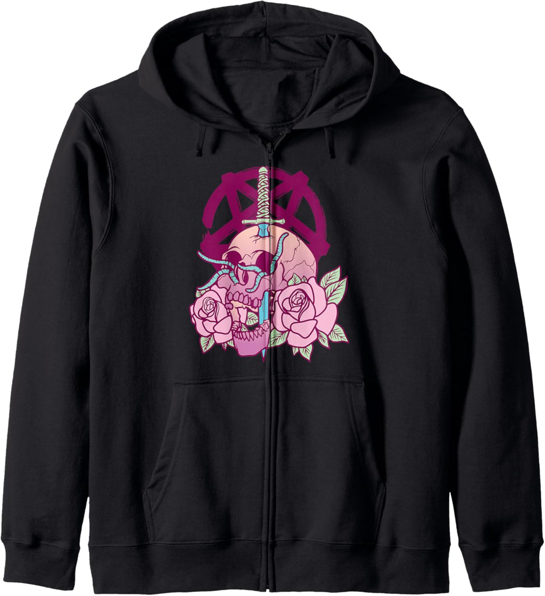 Anime Aesthetic Pastel Goth Pentagram Roses Skull Gifts Kapuzenjacke