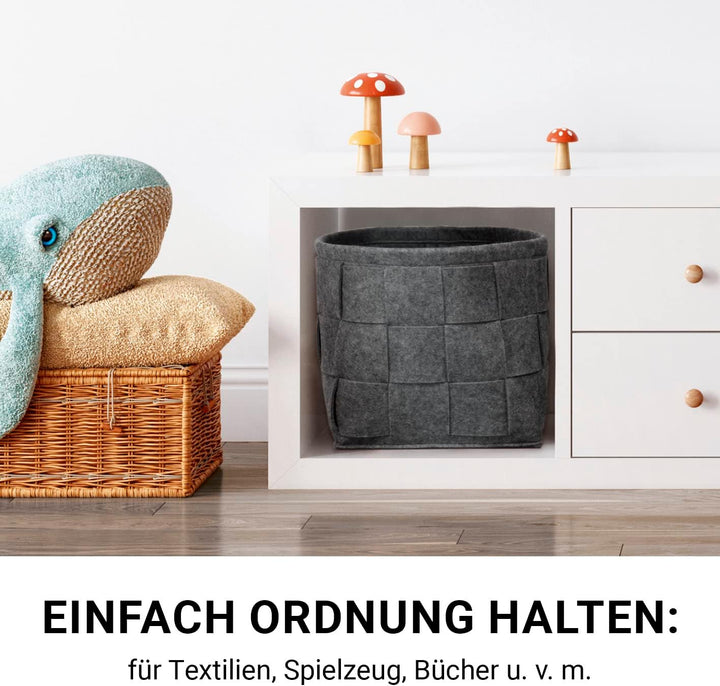 N8WERK Filz-Aufbewahrungskorb mit Griff 35x25x25cm | Ideal zur Aufbewahrung von Kaminholz & Zeitschr